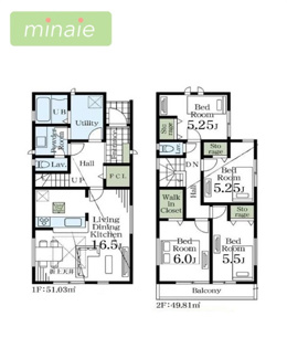 【間取り】 | 小学校4分　並列2台駐車可　東菅野5　全4棟　1号棟