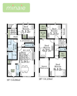 【間取り】 | 小学校4分　並列2台駐車可　東菅野5　全4棟　1号棟