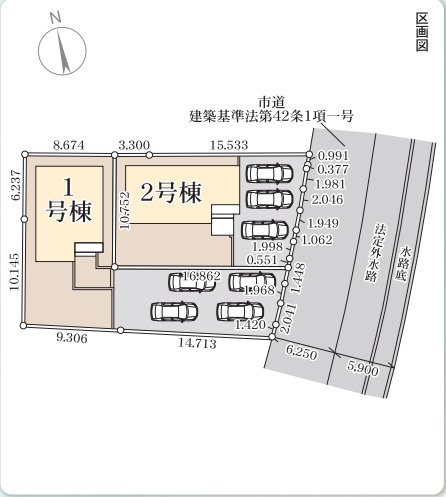 勿来町関田西　全２棟　１号棟の区画図