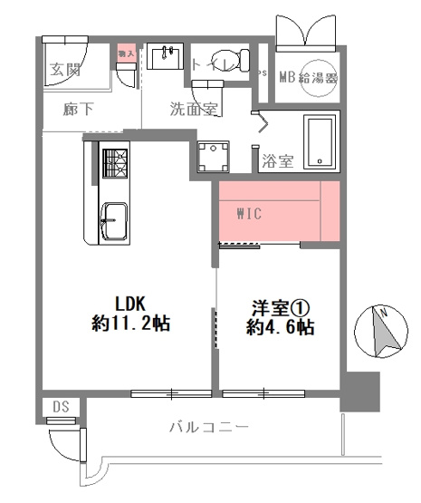【間取り】 | メロディーハイム清水谷 | 【1LDK＋南向きのバルコニー☆】室内水廻り設備一新！全面リフォーム済み☆食洗機・浄水器・浴室乾燥機完備☆安心の新調設備保証付き☆レースカーテン付き☆WICあり♪