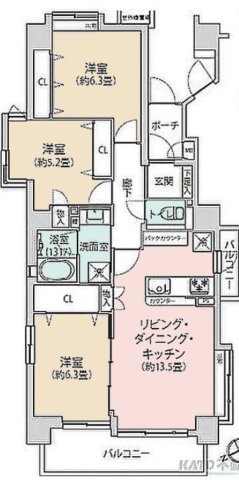 【間取り】 | オーベル相模原 | 3LDKは、リビングダイニングキッチンと3つの居室がある間取り。ファミリー層に非常に人気の高い間取りで、広々としたリビングで家族団らんを楽しみ、個室でプライベートな時間も確保できるのが大きな魅力です。