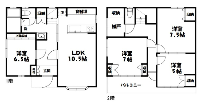【間取り】 | 西尾久1丁目戸建 | 2階建ての4SLDK間取り