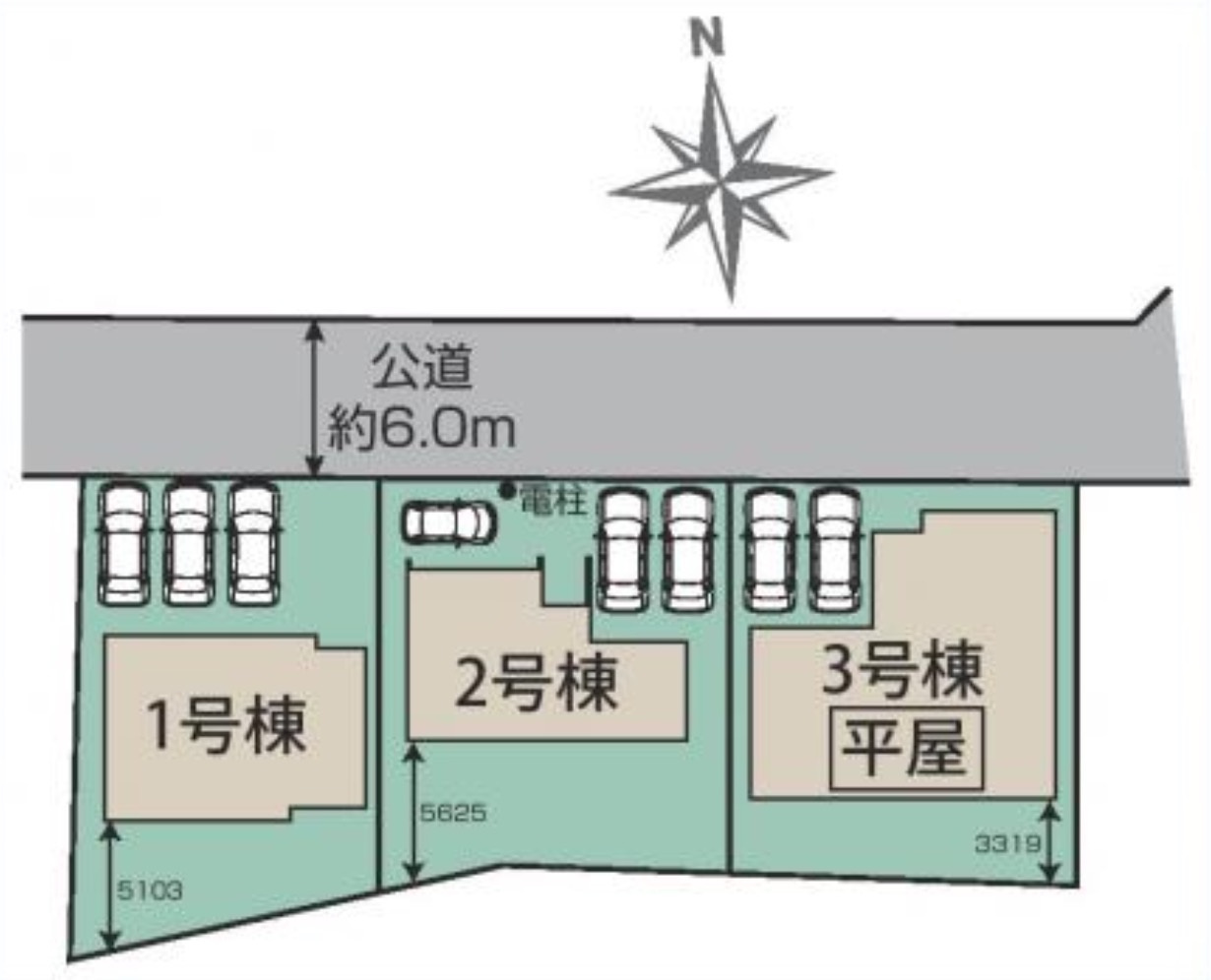 【新築戸建】行田市棚田町3丁目 全3棟の区画図
