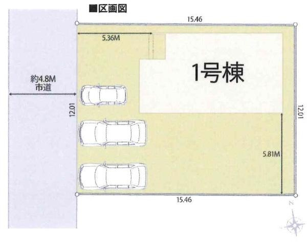 西尾一色町松木島第1期　全1棟・1号棟の区画図|1号棟です。