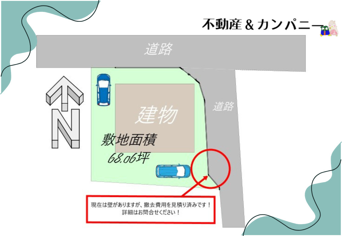 水泥町の中古のおうち　松山市水泥町中古戸建の区画図|広々敷地の68坪！！駐車場2台目区画新設案があります！