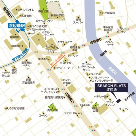 福岡市中央区清川２丁目の賃貸マンションの地図