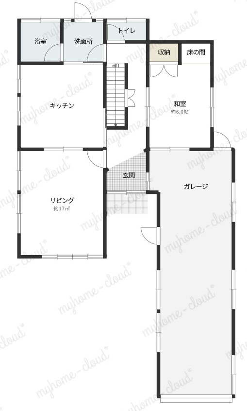 岡山市南区妹尾　ガレージ付き中古戸建の間取り|１階間取り図