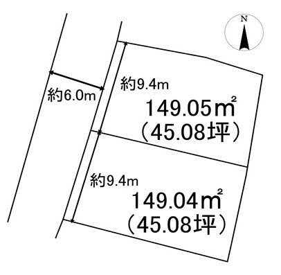 神戸市西区二ツ屋２丁目　土地２区画　北側の土地図|●年中無休：当日予約可●2区画45坪ございますので、建物はお好きなプラン可能です！