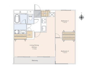 【間取り】 | ライオンズマンション戸田 | 2LDK
専有面積57.28㎡(17.3坪)
バルコニー面積5.40㎡(1.63㎡)