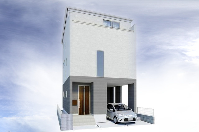 新座市栄5丁目　耐震×省エネ　車庫付き快適住宅の外観パース