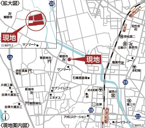 新築戸建・新築建売　会津若松市柳原町2丁目【耐震+制震】城西小・若松四中の地図