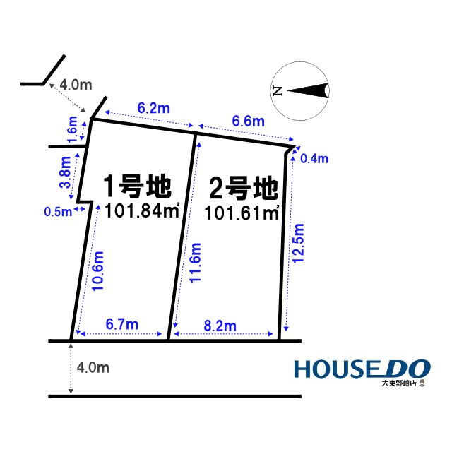 売土地　四條畷市二丁通町　1号地（建築条件なし更地）の区画図|敷地図面は略図につき現況を優先致します。