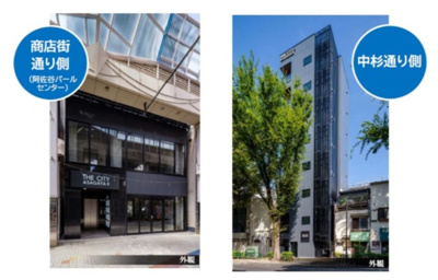 【外観】 | THE CITY 阿佐ヶ谷Ⅱ２階 | JR中央線阿佐ヶ谷駅東口徒歩４分。中杉通りと阿佐ヶ谷パールセンターに面したビル２階店舗。重飲食も可能。ダクト有。