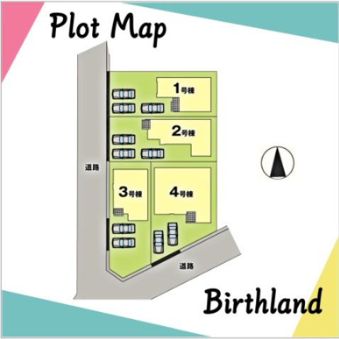 新築戸建・新築建売　福島市瀬上町字桜町【ZEH水準住宅】瀬上小・北信中の区画図|カースペース2台(車種による)※敷地内に電柱及び支線が入る場合がございます。