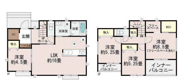 ハートフルタウン 前橋市北代田町780番　Ａ号棟の間取り|全室南向きの4LDKで陽当たり良好な間取りです！
土地面積173.65㎡、建物面積106.82㎡で十分な広さです！