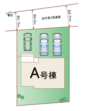 ハートフルタウン 前橋市北代田町780番　Ａ号棟の区画図|駐車場並列３台ご用意しています！
来客時も重宝します。
