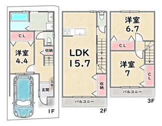 【土地図＋建物プラン例】 | 右京区山ノ内西裏町　建築条件つき | プラン例：建物価格1980万円、建延94.99平米、