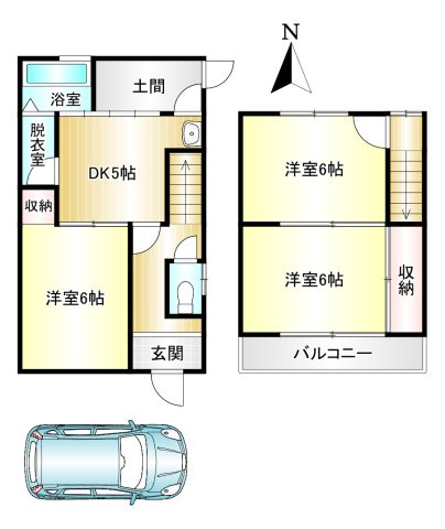 橿原市木原町の間取り|3DK　土地面積：64.93ｍ2　建物面積：55.28ｍ2　駐車可