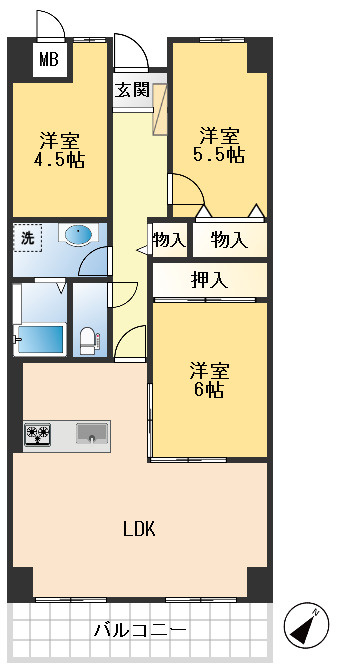 ユニハイム千里丘吹田清水の間取り