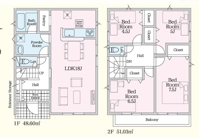 【間取り】 | 開成町中之名　新築戸建て　カースペース3台駐車可能
