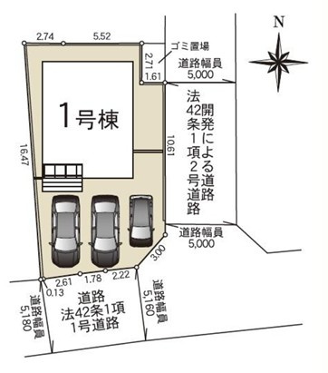 【区画図】 | 開成町中之名　新築戸建て　カースペース3台駐車可能
