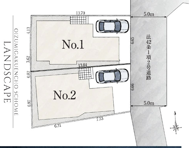 練馬区大泉学園町５丁目　新築一戸建　西武池袋線　大泉学園の区画図|東道路のため陽当たり良好