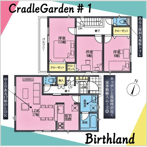 新築戸建・新築建売　南相馬市原町区西町三丁目【オール電化住宅】原町三小・原町一中の間取り|【3LDK】全室6帖以上でゆったりとしたプライベート空間です♪