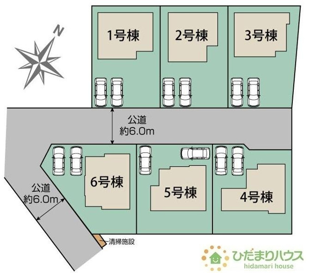 【区画図】 | 牛久市さくら台1丁目4期　新築戸建　1号棟 | 前面道路幅6ｍ☆車の出入りもラクラクできちゃいます(^^♪（1号棟）