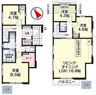 【間取り】 | 【仲介手数料無料！！】八王子市長沼町　新築戸建て（全7棟）1号棟　3999万円