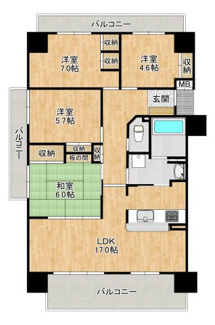 【間取り】 | ソワール新檜尾台五号棟 | ９階部分の三面バルコニー角部屋につき陽当たり、通風、見晴らし良好ですよ♪