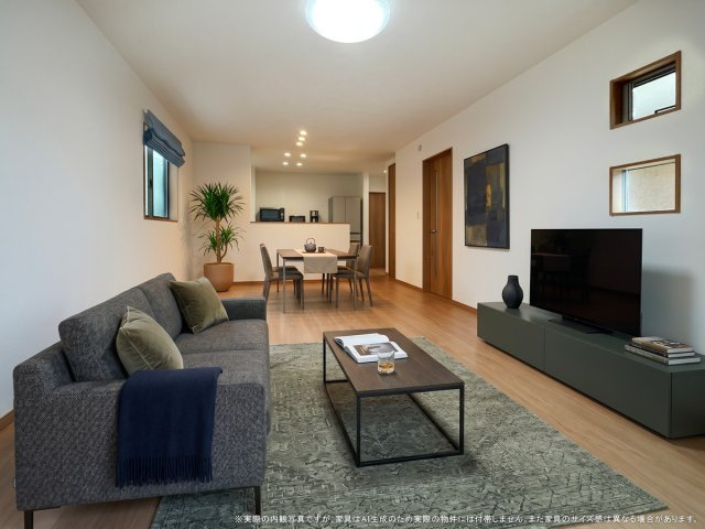 【居間・リビング】 | 【LDK　CG家具設置イメージ】
※画像に含まれる家具家電はCgで作成されたイメージです。実際の物件には付帯しません。
