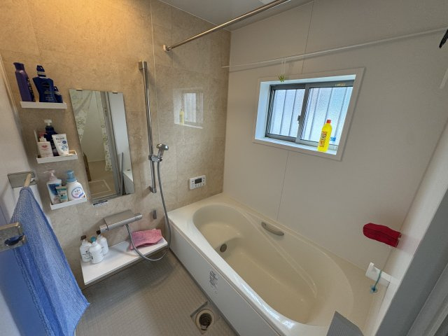 -三丁目不動産-　本庄市柏　注文住宅　オール電化の浴室|ゆったり過ごせるお風呂です