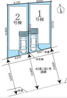 茅ヶ崎市若松町　新築戸建　全2棟　の区画図|対象地は１号棟です。
