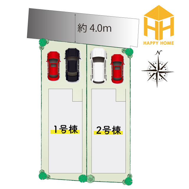 テラシエ塚口町6丁目新築一戸建て│4LDK+並列駐車2台可(車種制限有)の区画図