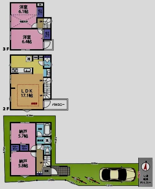 葛飾区立石2丁目中古住宅の間取り|17.1帖の広々リビング