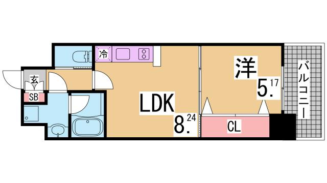 神戸市兵庫区三川口町１丁目の賃貸マンションの間取り