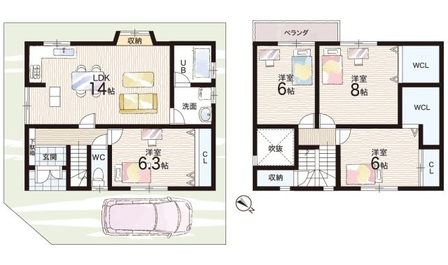 枚方市東船橋2丁目　中古一戸建ての間取り|4LDK　各居室６帖以上♪