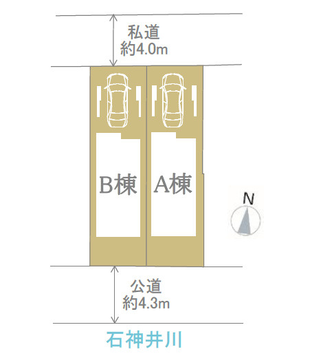 練馬区石神井台7丁目　準急停車駅　省エネ住宅　全2棟の区画図
