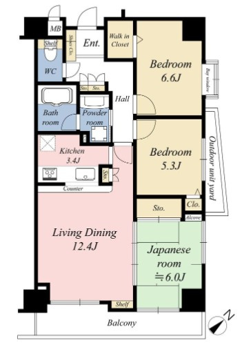【間取り】 | カテリーナ池袋西プラザタワー | 南東・北東の角部屋、全部屋採光面のあるお部屋です！