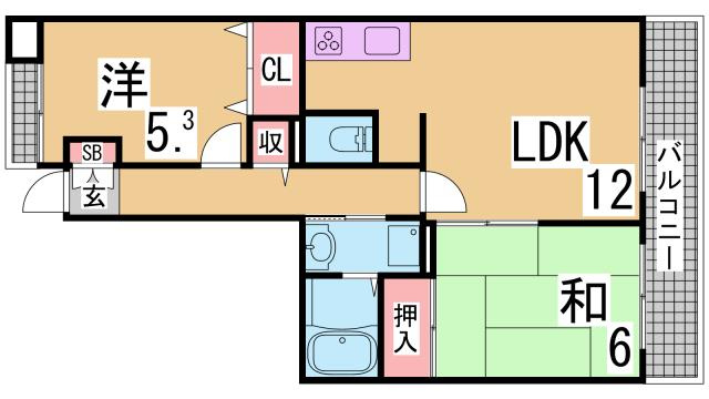 神戸市須磨区南落合１丁目の賃貸マンションの間取り