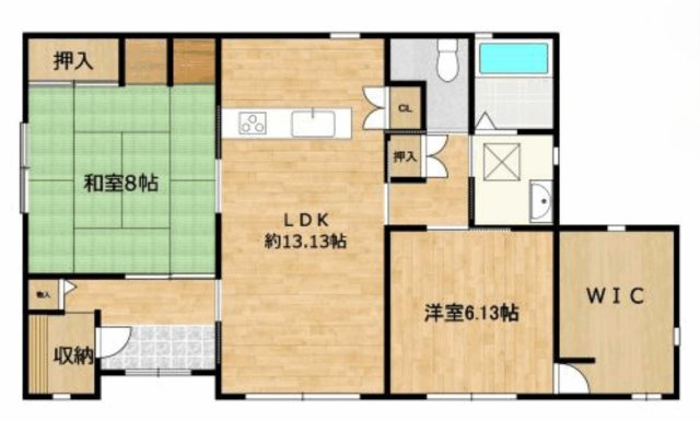 宇都宮市平出町 平屋 再生住宅の間取り|2LDK+S（WIC)