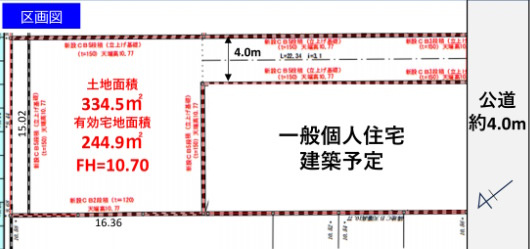 敷地面積１０１坪　売地　富士見市鶴馬の土地図|区画図　敷地面積１０１坪！有効宅地面積約７４坪！建築条件なし！本下水利用可能！完成宅地渡しです♪