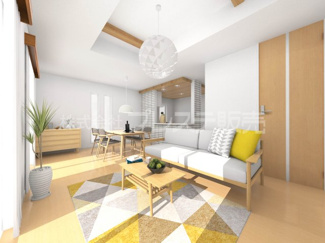 【居間・リビング】 | 奈良市千代ヶ丘１丁目の新築一戸建 全２区画 | ２号地リビング完成イメージ／南側の広いお庭に面していますので、陽あたり良好です♪※モデルハウスあり