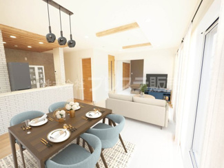 【居間・リビング】 | 現地写真（２号地リビング）南側の広いお庭に面していますので、陽あたり良好です♪