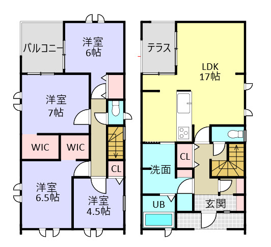 小野3丁目　新築戸建ての間取り|キッチンから洗面、浴室への導線や1階にはテラスがあるなど気になる間取り♪