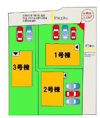古賀市天神3丁目1期 1号棟の区画図