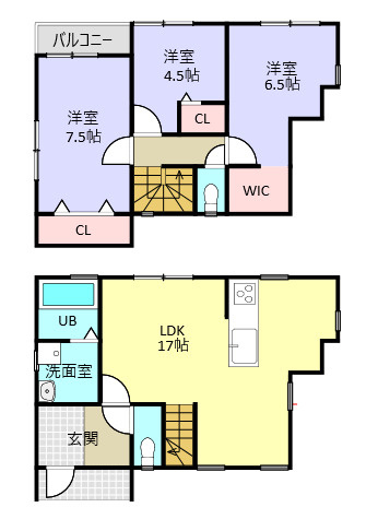 吉野町　新築戸建ての間取り|全室南向きで陽当たり良好な間取りです。玄関や収納にゆとりがありのびのび暮らせます。