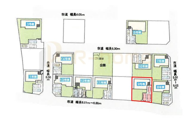 土浦市板谷4丁目25-P1　新築戸建て　9号棟の区画図|大きなお買い物だからこそ、メリット・デメリットを伝えさせて頂きます。
R-homeにお任せください♪
