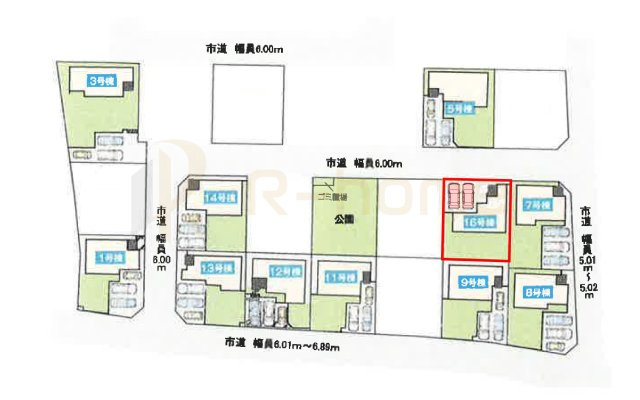 土浦市板谷4丁目25-P1　新築戸建て　16号棟の区画図|大きなお買い物だからこそ、メリット・デメリットを伝えさせて頂きます。
R-homeにお任せください♪