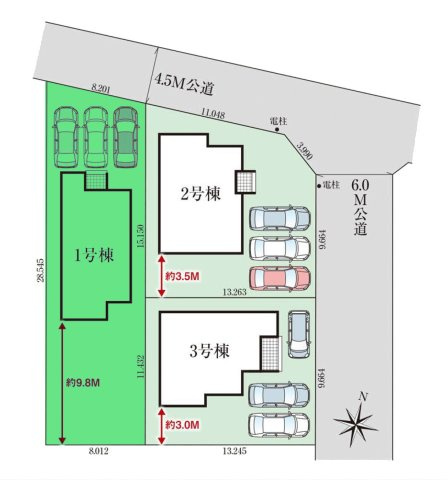 【区画図】 | グラファーレ前橋市関根町ー① | カースペースは並列3台駐車可能！